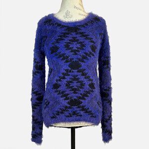 Say What? Fuzzy Purple Geometric Pattern Sweater - M
